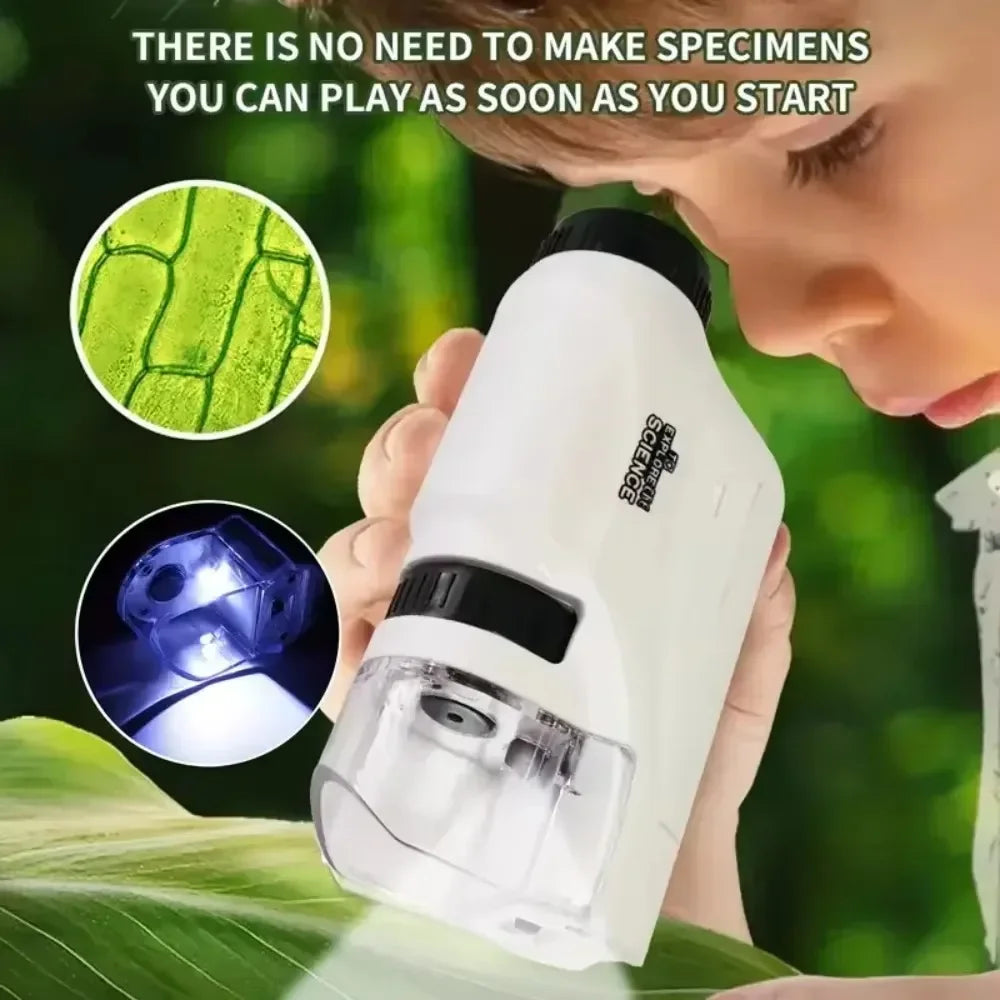 Handheld Pocket Microscope with Phone Holder 60X-120X Magnification Kids Science Microscop LED Lights Educational Equipment Toy